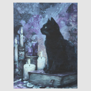 Papel De Seda Gato Negro Configuración Gótica Azul Oscuro