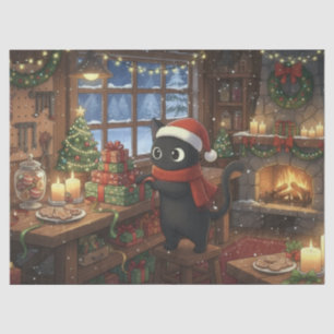 Papel De Seda Gato negro envolviendo regalos de Navidad decoupag