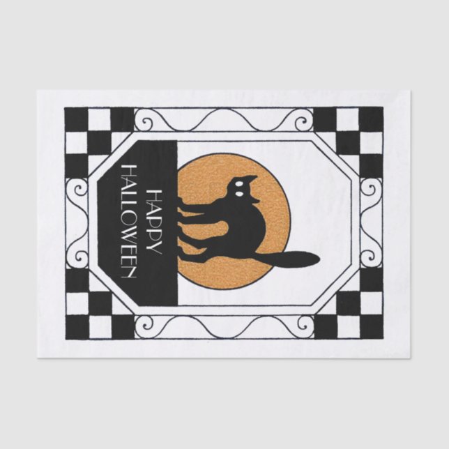 Papel De Seda Gato negro espeluznante - Art Deco (Anverso)
