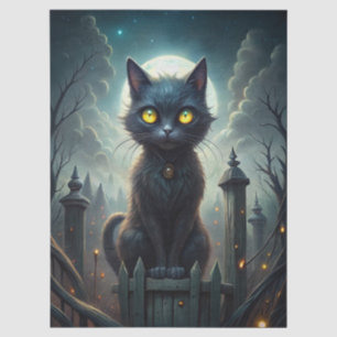 Papel De Seda Gato negro espeluznante de Halloween con luna deco