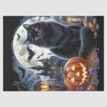 Gato Negro Espeluznante de Halloween Decoupage