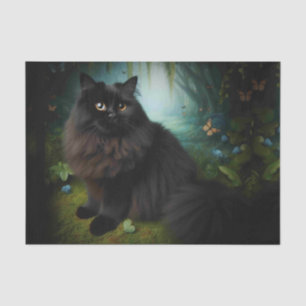 Papel De Seda Gato negro esponjoso en los bosques misosos