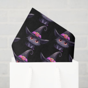 Papel De Seda Gato negro lindo con el patrón Gorra de una bruja