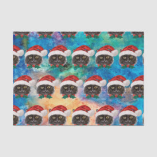 Papel De Seda Gato negro lindo con patrón de sombrero de Santa