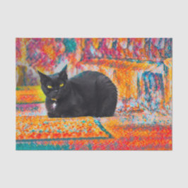Papel De Seda Gato Negro Lindo Decoupage Abstracto Colorido