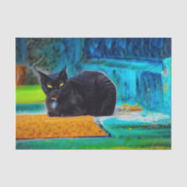 Papel De Seda Gato Negro Lindo Decoupage Colorido Azul Naranja