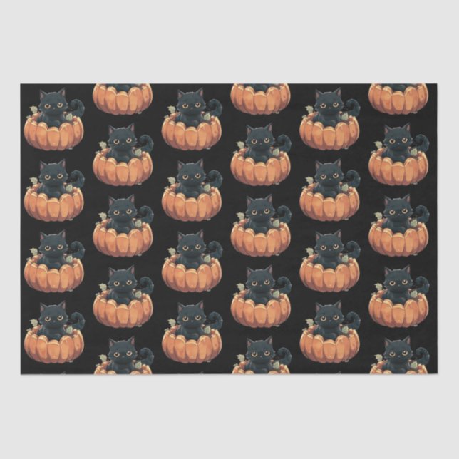 Papel De Seda Gato negro lindo en un patrón de calabaza Hallowee (Anverso)