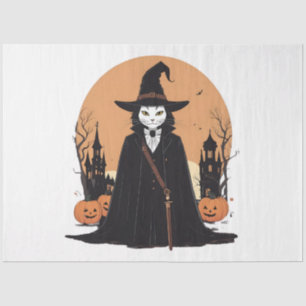 Papel De Seda Gato negro místico salem con calabazas