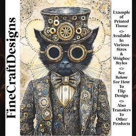 Papel De Seda Gato Negro Rico Victoriano Steampunk AB6 Decoupage