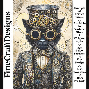 Papel De Seda Gato Negro Rico Victoriano Steampunk AB6 Decoupage