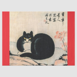 Papel De Seda Gato negro vintage y narciso de Zhu Ling