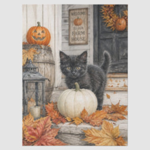 Papel De Seda Gato Negro y Calabaza Granja Casa Halloween 