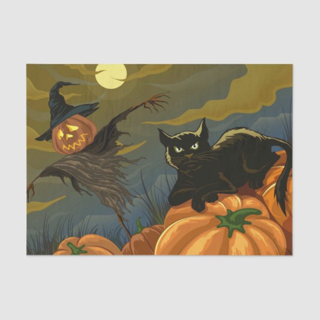 Papel De Seda Gato negro y pañuelo de calabaza (Anverso)
