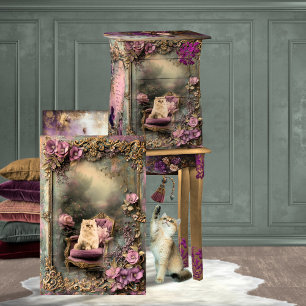 Papel De Seda Gato Persa, Arte Floral y Shabby Chic Vintage