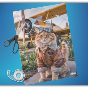 Papel De Seda Gato Piloto Avión Humor Divertido de Aviación Navi