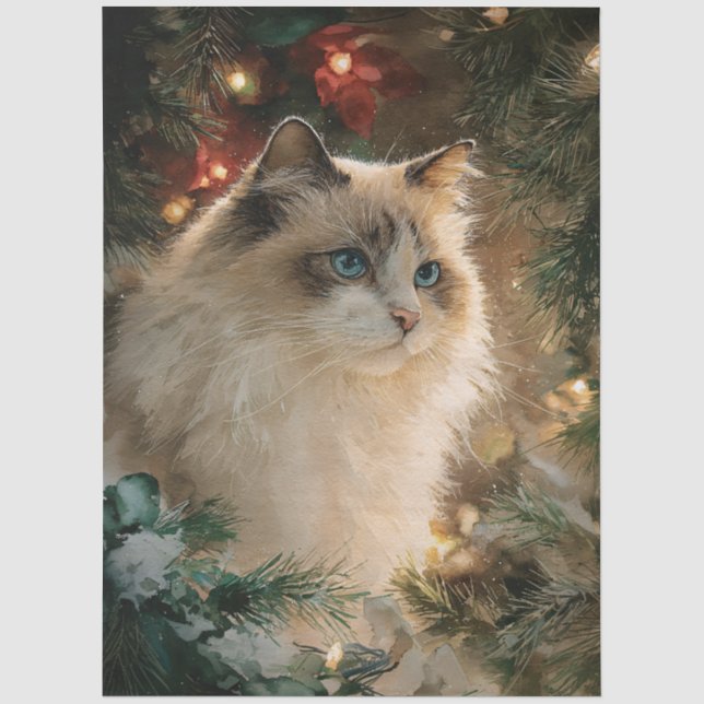Papel De Seda Gato Ragdoll Navidad Decoupage (Anverso)