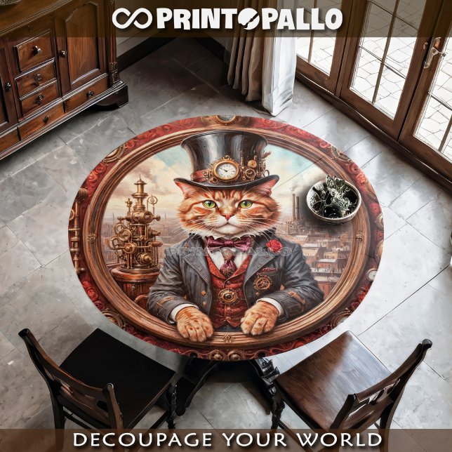 Papel De Seda Gato rojo noble Steampunk en un marco (Subido por el creador)