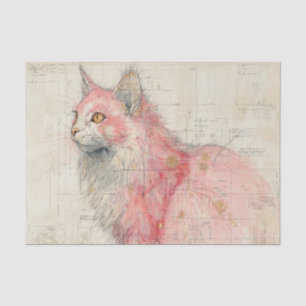Papel De Seda Gato rosa bonito y líneas ilustradas en pergamino