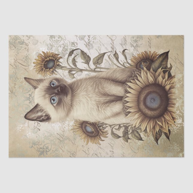 Papel De Seda Gato siamés de girasol (Anverso)