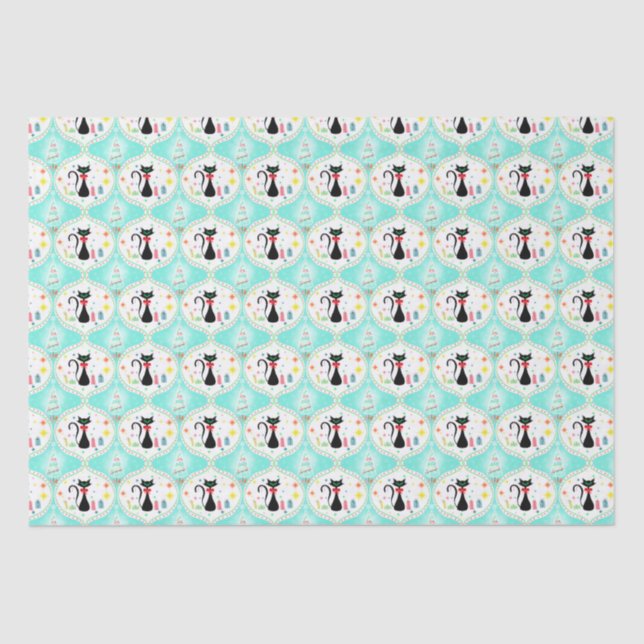 Papel De Seda Gato siamés de Navidad retro Ogee  (Anverso)