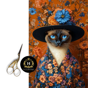 Papel De Seda Gato siamés floral de otoño en vestido decoupage
