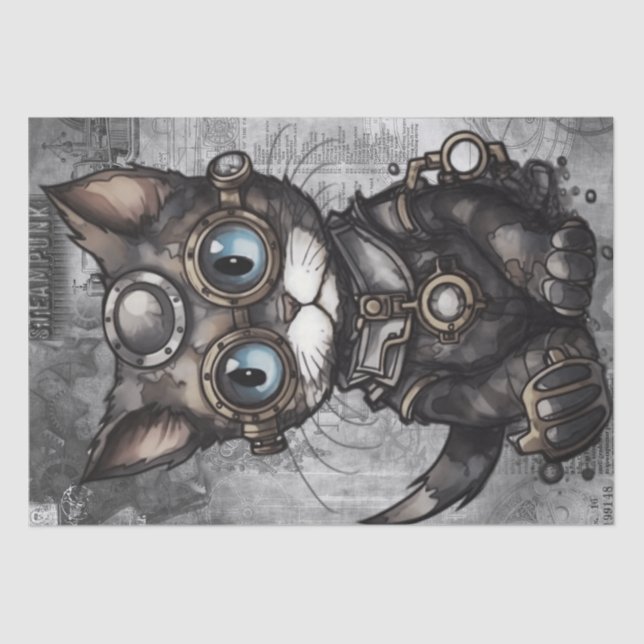 Papel De Seda Gato Steampunk (Anverso)