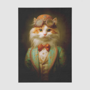 Papel De Seda Gato Steampunk Adorable con Chaqueta Turquesa ER8 