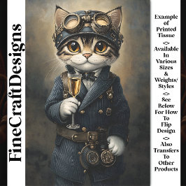 Papel De Seda Gato Steampunk con Decoupage de Champán AG8O