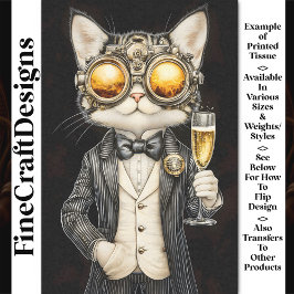 Papel De Seda Gato Steampunk elegante + Decoración de Champagne 