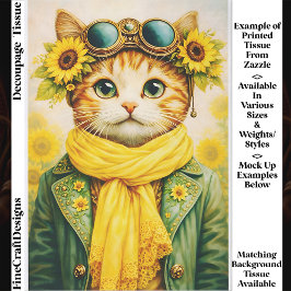 Papel De Seda Gato Steampunk Girasol Naranja Mono Decoupage FE6