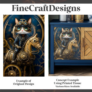 Papel De Seda Gato Steampunk Lindo en Caballo de Latón Decoupage