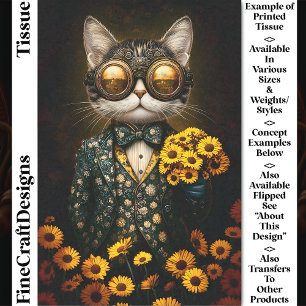 Papel De Seda Gato Steampunk, Traje Floral, Decoupage de Flores