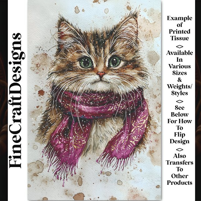 Papel De Seda Gato Tabby Acuarela, Bufanda, Decoupage Nevado BZ4 (Subido por el creador)
