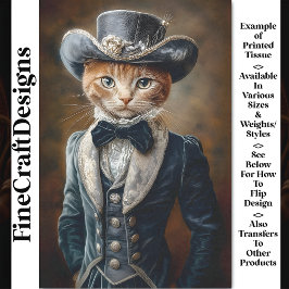 Papel De Seda Gato Tabby Chic Gris Traje Victoriano CF6 Decoupag