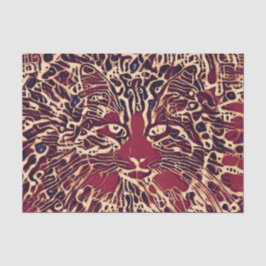 Papel De Seda Gato Tabby Lindo Tribal Rojo Marrón Arte Hippie