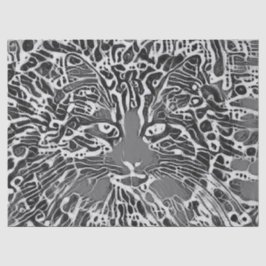 Papel De Seda Gato Tabby Mosaico Nativo Tribal Negro y Blanco Ar