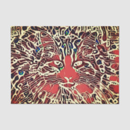 Papel De Seda Gato Tabby Nativo Tribal Naranja Mosaico Arte Marr