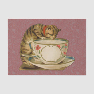 Papel De Seda Gato Taza de Té Lindo Vintage Victoriano Mascota C