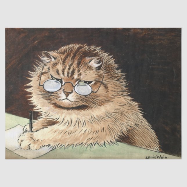 Papel De Seda Gato trabajando con gafas de Louis Wain (Anverso)
