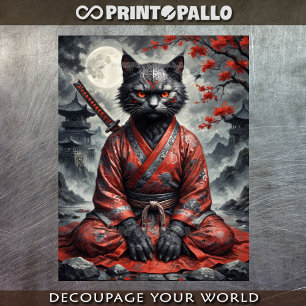 Papel De Seda gato vampiro samurái con katana en meditación