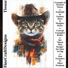 Papel De Seda Gato Vaquero del Oeste Salvaje, Sombrero y Bufanda
