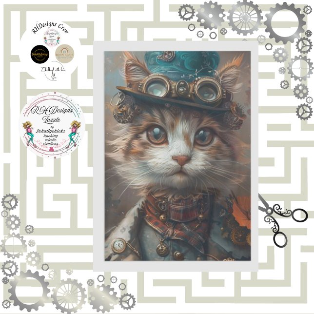 Papel De Seda Gato verde azulado de Steampunk con desinformación (Subido por el creador)