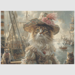 Papel De Seda Gato vintage en encaje en desembarque