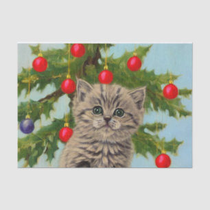 Papel De Seda Gato vintage y árbol de Navidad