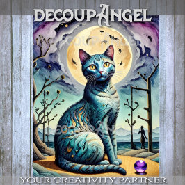 Papel De Seda Gato y luna modernos en un desenlace morado y azul