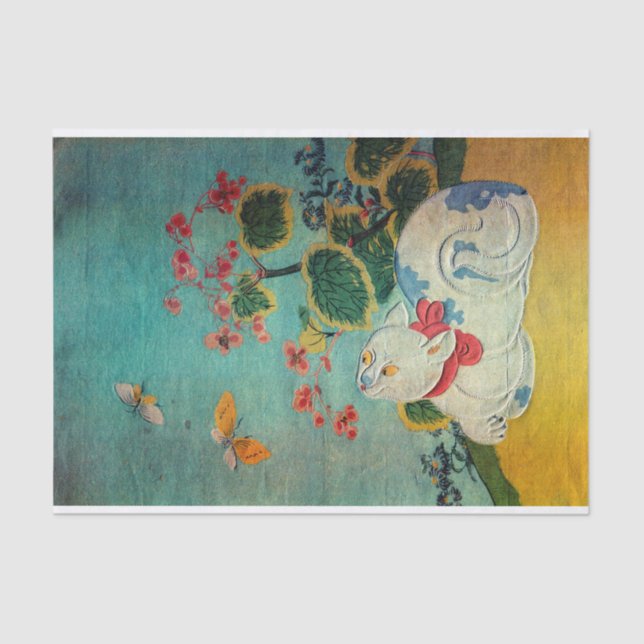 Papel De Seda Gato y mariposa, Suzuki Harunobu (Anverso)