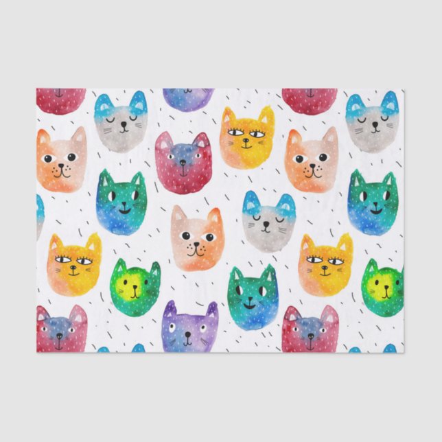 Papel De Seda Gatos acuarelas y amigos (Anverso)