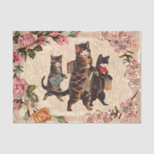 Papel De Seda Gatos Atigrados Vintage Camino a la Escuela Impres