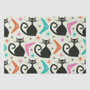 Papel De Seda Gatos atómicos negros de mediados de siglo con bum