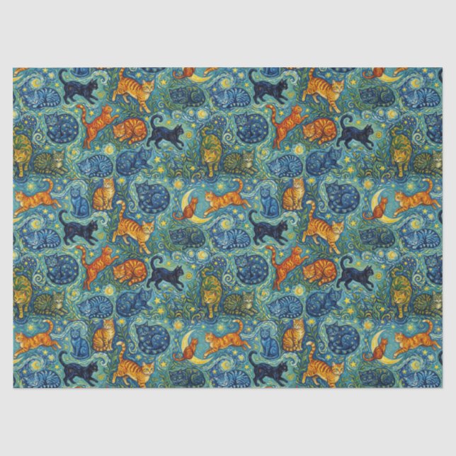 Papel De Seda Gatos de estilo postimpresionista (Anverso)